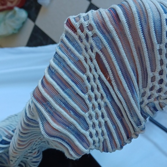 Nic + Zoe multi colored web cardigan, 3/4 Sleeve, Open Area On One Sleeve - Picture 7 of 7